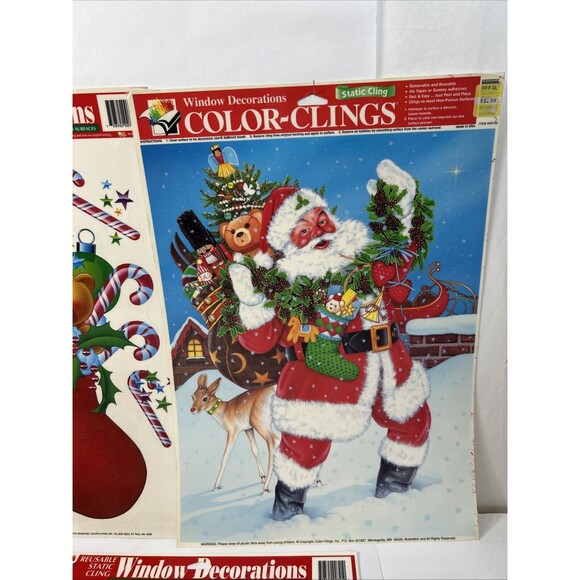 Vtg Color Cling Christmas Static Window Decorations Lot Decals Reusable NOS - Picture 3 of 6